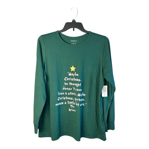Torrid Grinch Quote Classic Fit Green Long Sleeve Top - Picture 8 of 8
